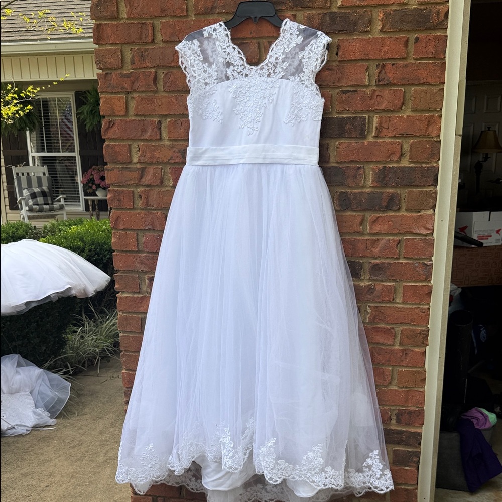 Communion Flower Girl Wedding  White Lace Tulle Special Occasion Dress plus size